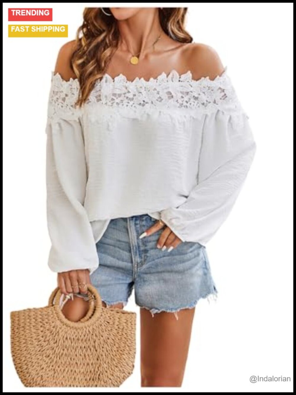 Lace Off The Shoulder Long Sleeve Blouse Peasant Top Vacation